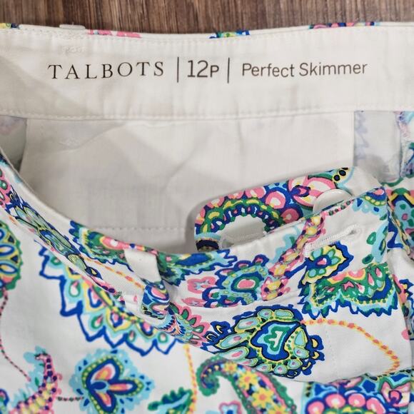 Talbots 12p Perfect Skimmer Capri Paisley Print Blue yellow - Picture 3 of 7